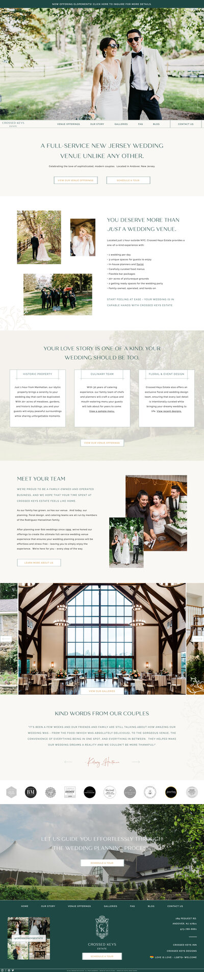 Custom Showit website for Crossed Keys Estate, a New Jersey wedding venue