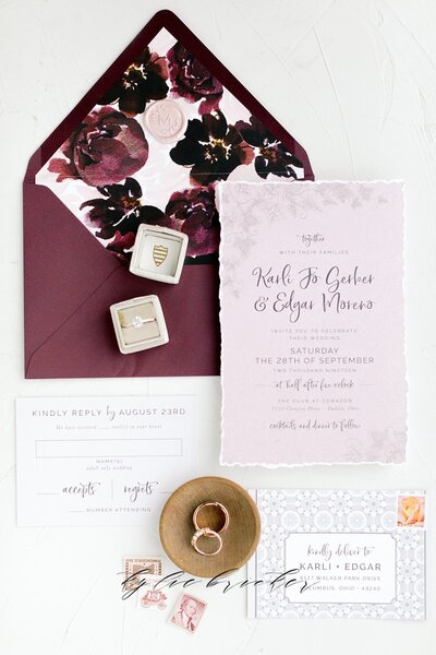 burgundy and dusty pink wedding invitation for tuscan wedding