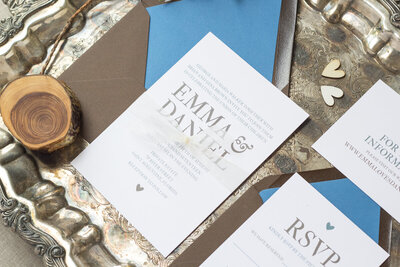 Wedding Invitation Suite with Blue and Brown