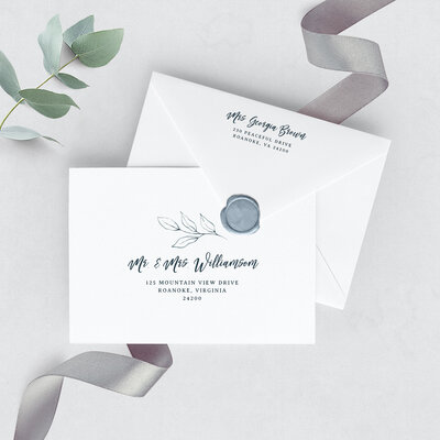 dusty blue wedding envelope template