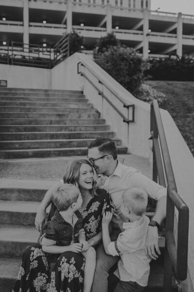 family on stairs