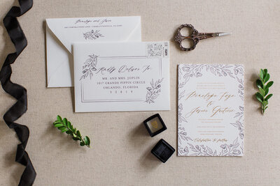 Romantic Wedding Invitations with Letterpress and Gold Foil