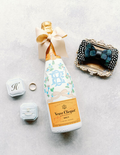 Painted champagne bottle for a bride on her wedding day in Beaufort, South carolina