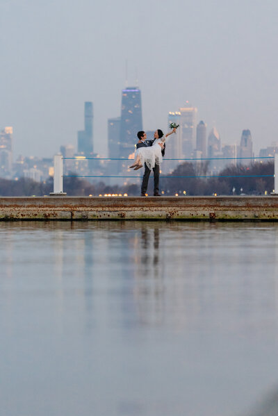 Chicago skyline wedding portrait