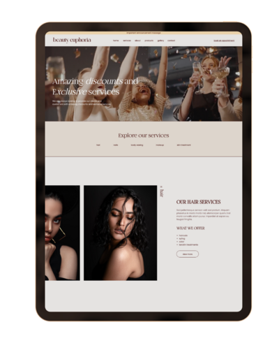 Discover the perfect Showit website template for your beauty salon or small business. Create a stunning online presence that captures the essence of your salon with easy-to-use templates designed specifically for the beauty industry.