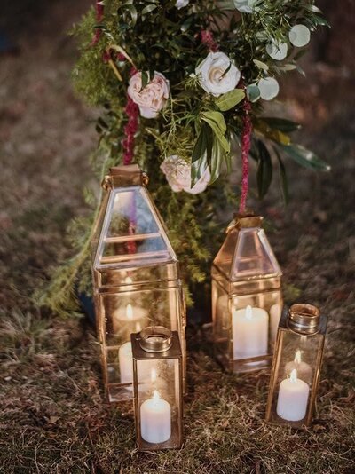 Photo of the Assorted Gold Lanterns that you can rent for your event/wedding from Unique Melody Events & Design (New England Wedding and Event Planners)