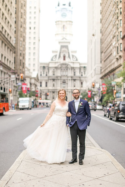 Wedding portrait in front of City Hall in Philadelphia