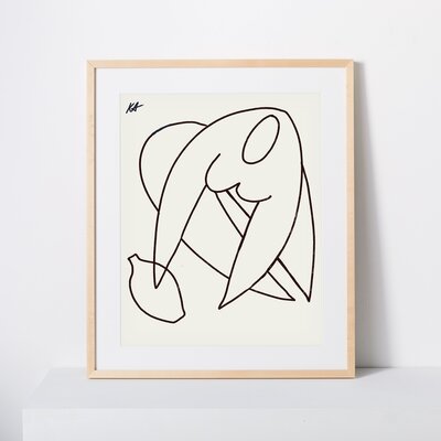 Framed image of a line drawing of a woman holding a vase
