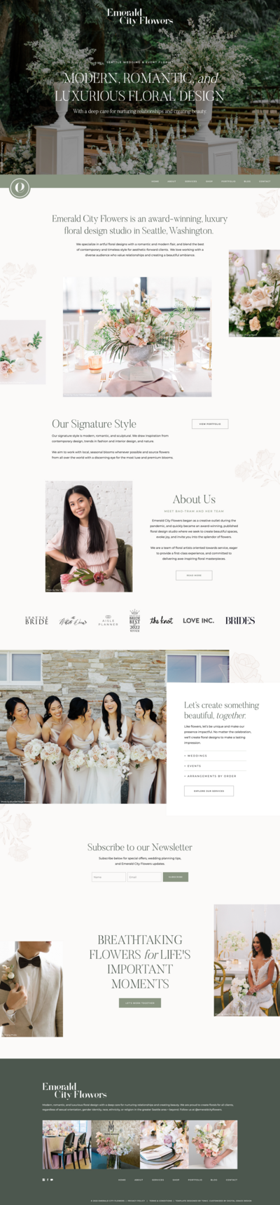 Showit template customization for Emerald City Flowers, a Seattle wedding florist