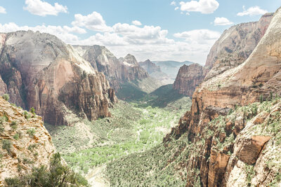 A view of the mountains in Zion National Park from the top of Angel's Landing hike.