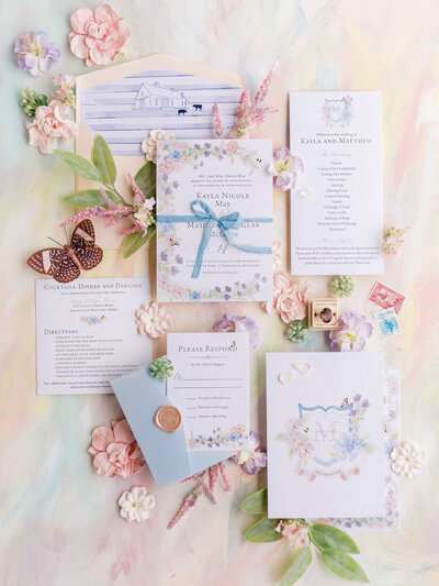 colorful watercolor wedding stationery