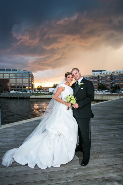 Bond Street Pier in Fells Point Wedding Photos with a storm rolling in