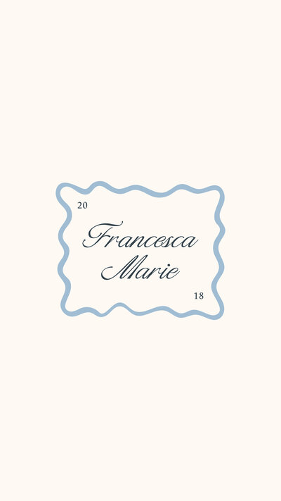 Francesca Marie Photography blue scalloped submark logo on cream background