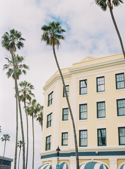 palm trees and yellow hotel la jolla california travel print photo