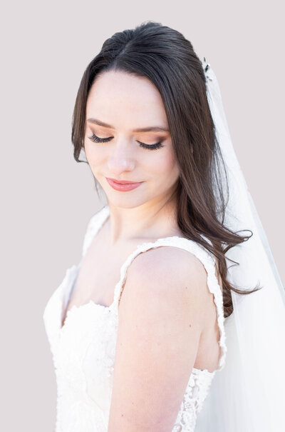 close-up of bride's hair and makeup