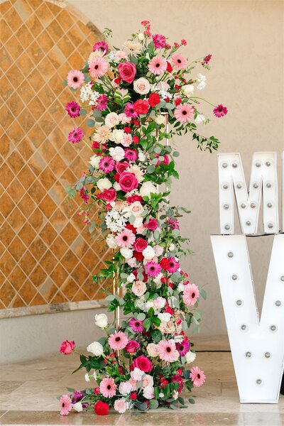 luxury floral display for modern vineyard wedding