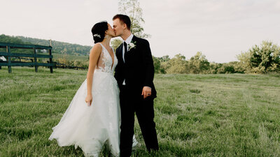 Couple Kisses on their wedding day in northern virginia