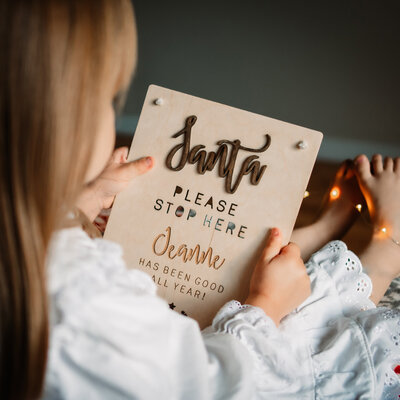 Beautifully finished child's 'Santa Stop Here' flag, a special keepsake for the most magical of nights!
