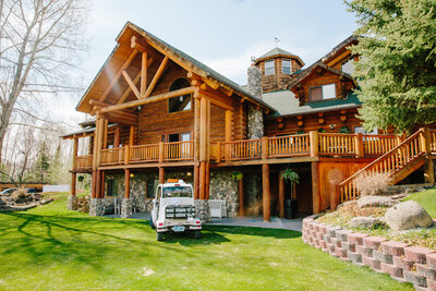 beautiful two story log cabin in idaho perfect for elopements and weddings