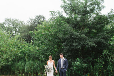 Bride and groom outdoors