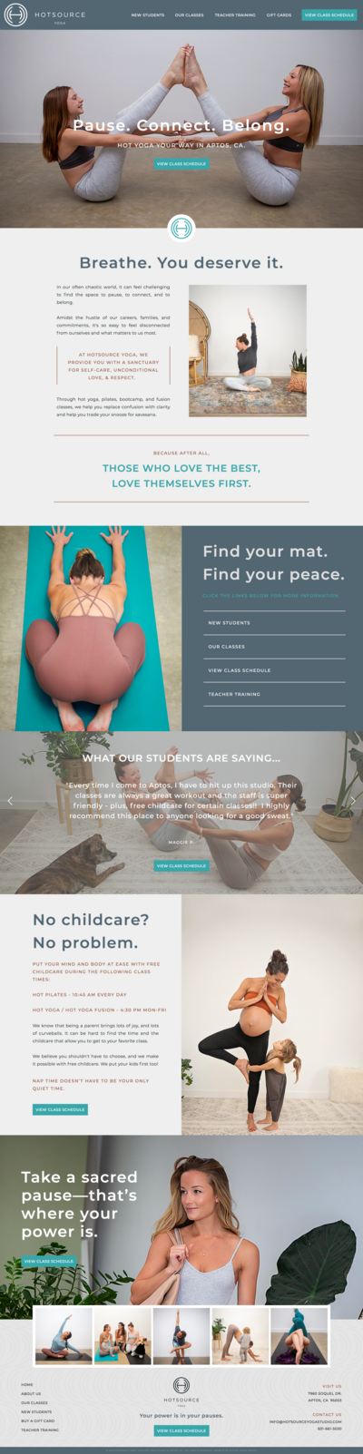Custom Showit website for Hotsource Yoga, an Aptos, California yoga studio