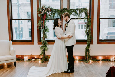 Elegant winter microwedding in downtown Calgary at The Garret, historical and sophisticated, Calgary, Alberta wedding venue, featured on the Brontë Bride Blog.