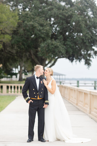 Military wedding bride and groom in Jacksonville Florida