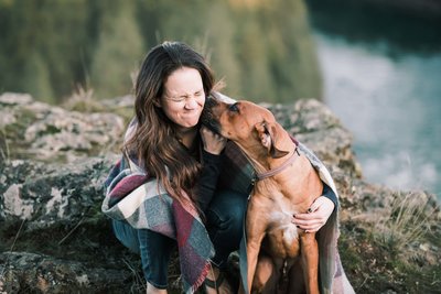 Woman and dog self portrait