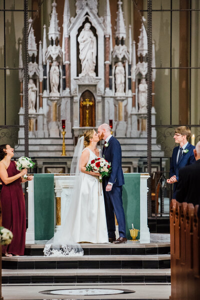 First Kiss at St. Johns Church on Creighton Campus