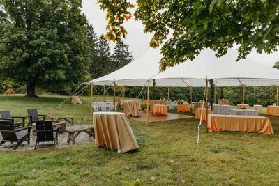 Picture of wedding tent and firepit before wedding guests arrive