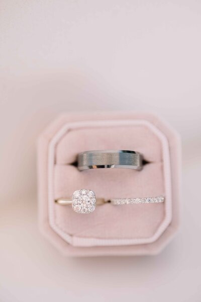 Rings in Pink Velvet Ring Box - Mikayla & Mario | Harmony Meadows Wedding - Lake Chelan Wedding