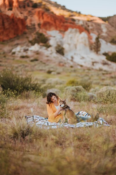A portrait session of a woman and her dog in Reno, Nevada