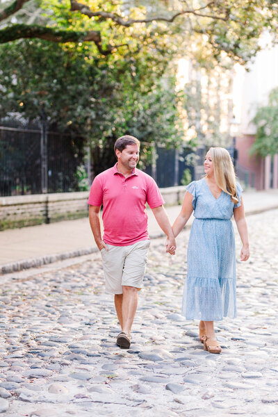 couple walking down the road in Charleston, SC