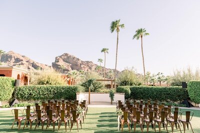 Wedding at Omni Montelucia Scottsdale Ceremony area with mountain view