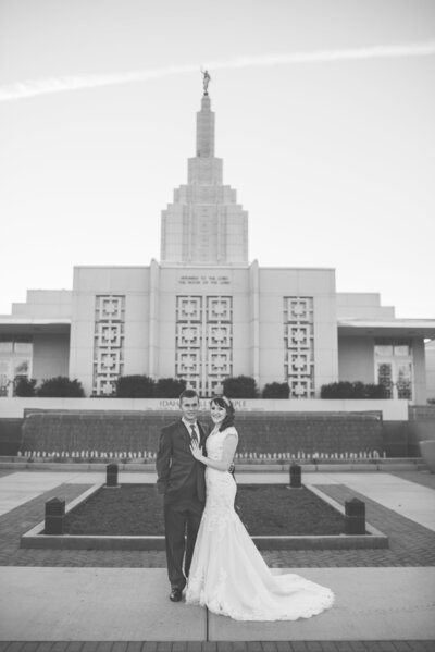 PNW Elopement Photographer captures bride and groom standing together during LDS Temple bridals