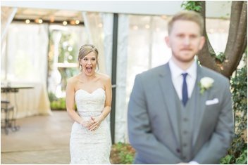 excited bride sees groom on wedding day at Twigs