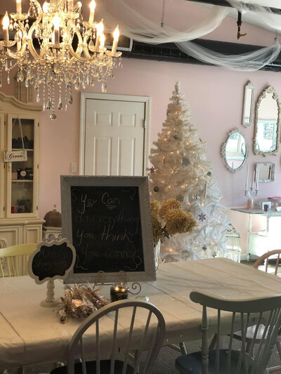 view of love loft at christmas time for bridal parties