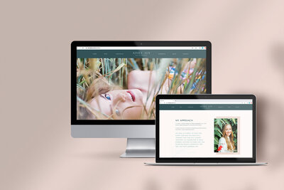 Desktop and laptop mock up of Amiee Joy Photography’s Website