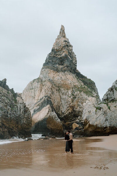 Destination wedding photographer capturing couples porrtaits during engagement session in Portugal
