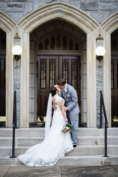 Couple on steps of First Presbyterian Church, Meridian, MS