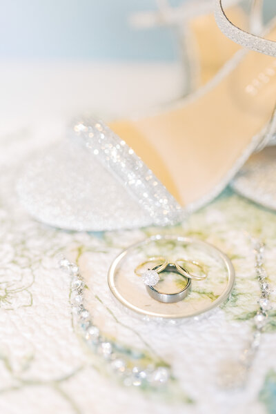 Close up of bridal accessories