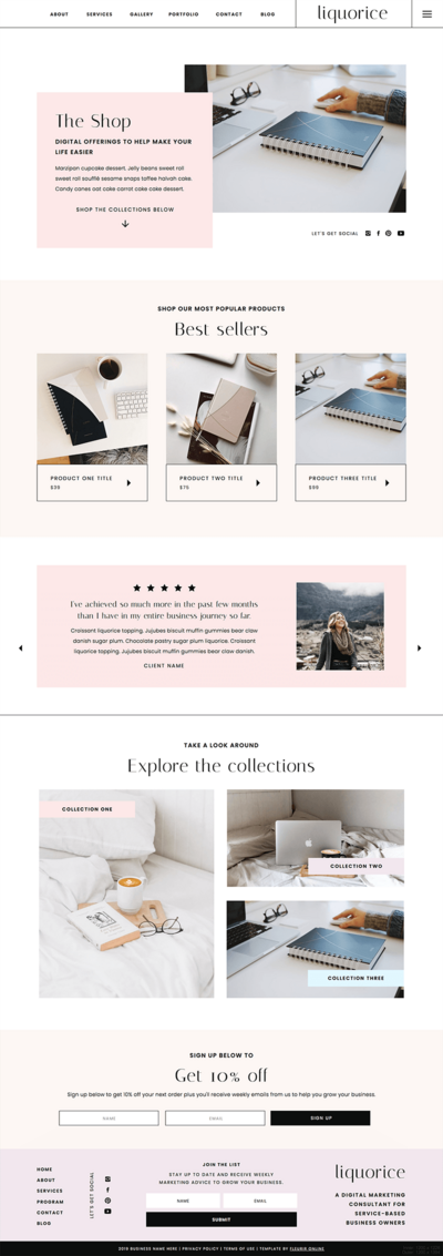 Liquorice  Showit shop templates for coaches, creatives and photographers