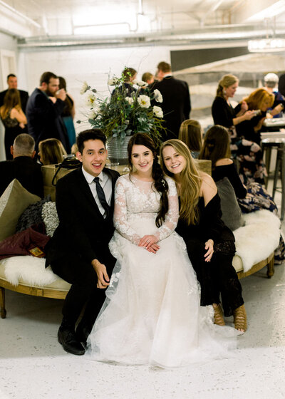 wedding guests with bride  at the cocktail lounge at the St Vrain, boulder county wedding venue