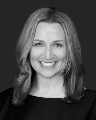 Jenn Cloutier professional headshot in black and white with Connect on LinkedIn call-to-action