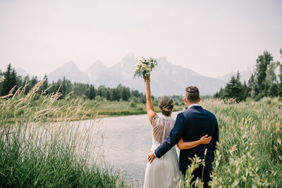 Couple embraces during their elopement at Grand Teton National Park.