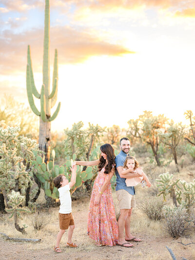 A family visiting Arizona is captured by portrait artist Audria Abney during their visit to the Sonoran Desert