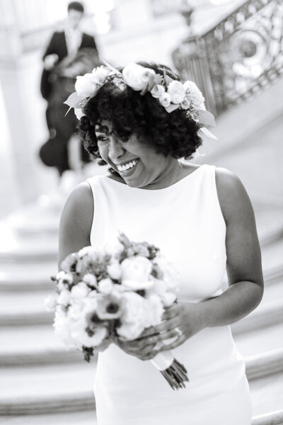 Smiling bride at San Francisco City Hall