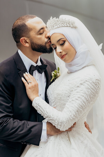 Wedding romantics at walk disney concert hall with a muslim princess bride