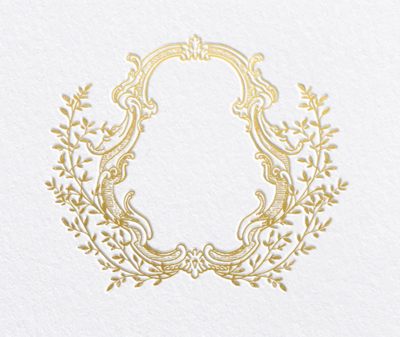 Gold Foil stamped crest on cotton paper