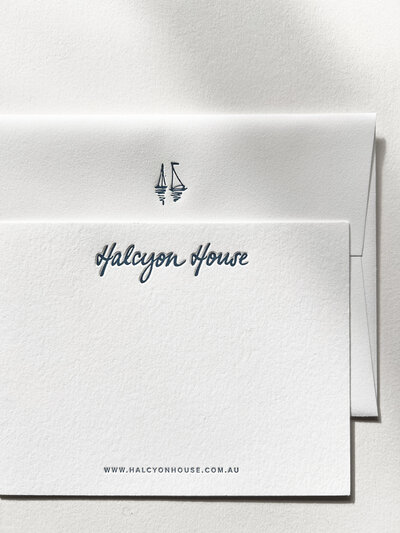 Letterpress luxury stationary for Halcyon House Cabarita Beach